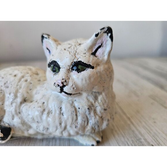 Vintage plaster tabby white cat kitten lifelike - Picture 2 of 8